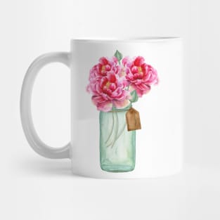 Watercolor, peonies, mason jar, jar, flowers, bouquet Mug